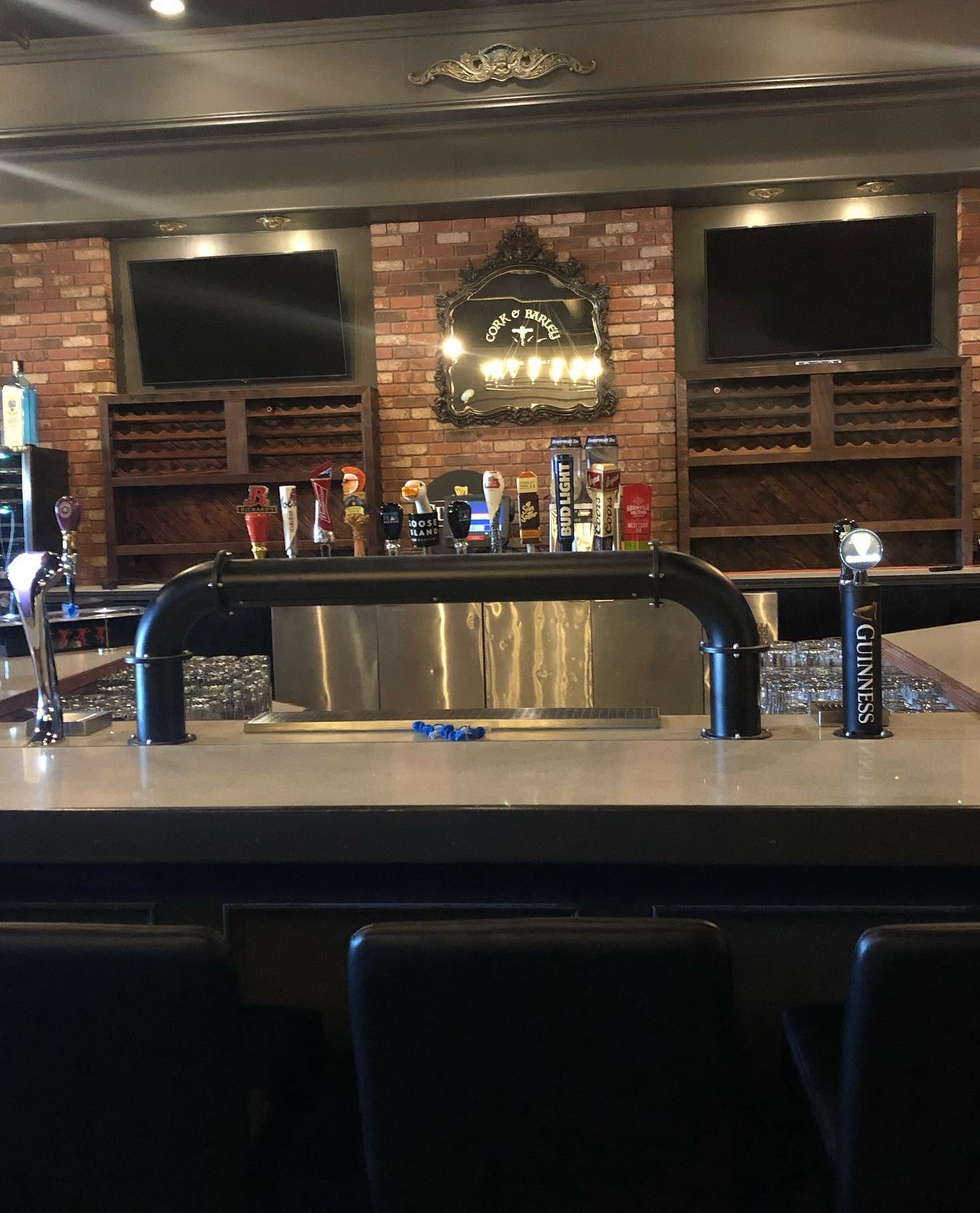 Cork and Barley bar with dual tap towers, a DSI commercial install